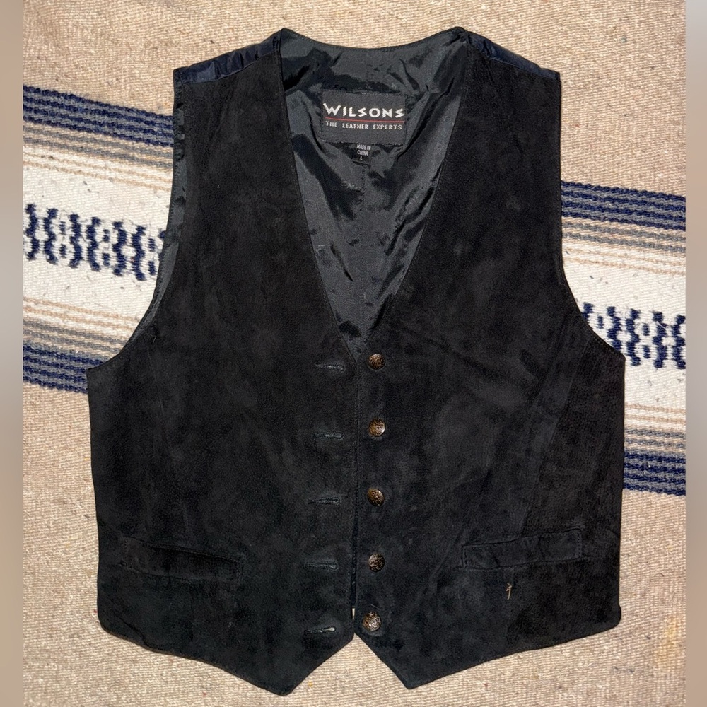 Vintage Wilsons Leather Black leather adjustable suede style vest - men’s large